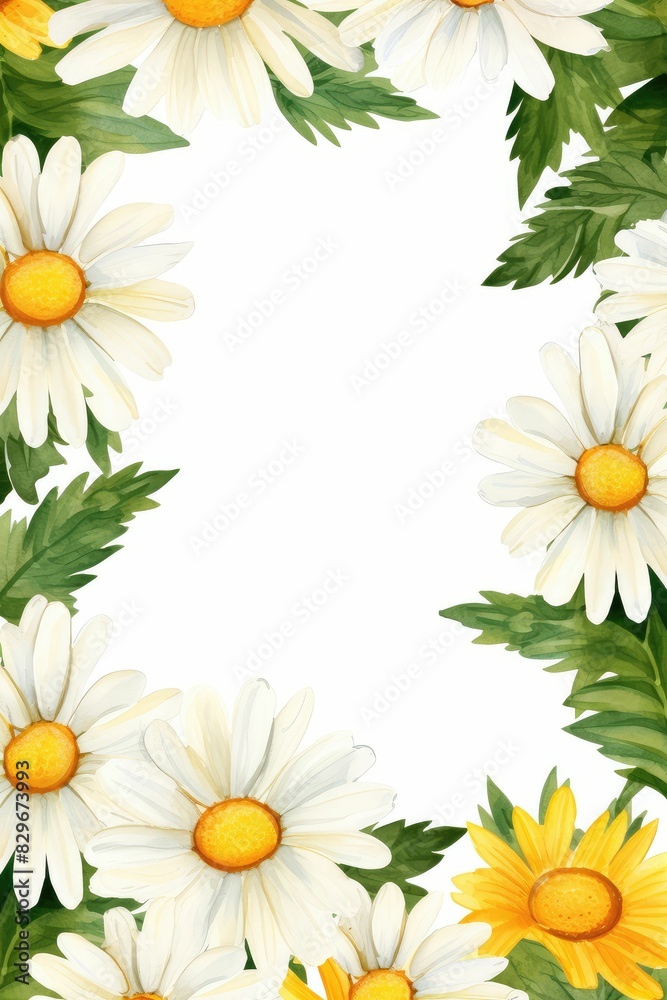 daisy themed frame or border for photos and text. with white petals and yellow centers. watercolor illustration, Perfect for nursery art, simple clipart, single object, white color background. daisy themed frame or border for photos and text. with white petals and yellow centers. watercolor illustration, Perfect for nursery art, simple clipart, single object, white color background.