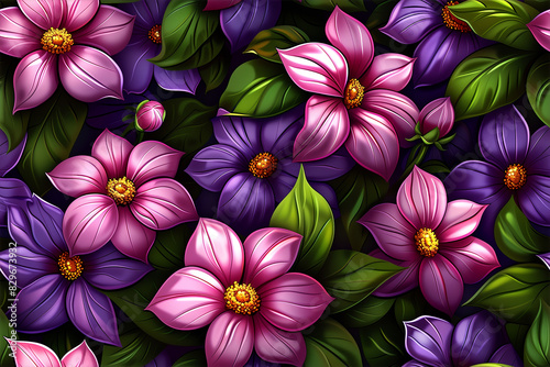 A colorful flower garden with purple and pink flowers