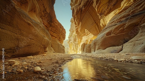 Grand Canyon on a sunny day with blue sky. Beautiful landscape for design. Nature and travel concept.