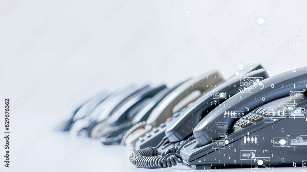 Business communication technology evolution, telephones with digital data. Business communication technology evolution, telephones with digital data.