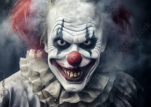 Portrait of a scary clown in the dark.  Horror movie. Halloween concept.