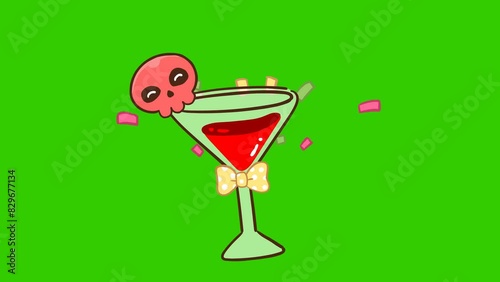  Animated Halloween Red Skull Wine Glass - Green Screen