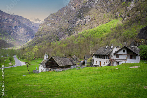 Sabbione Village view in Val Bavona of Switzerland