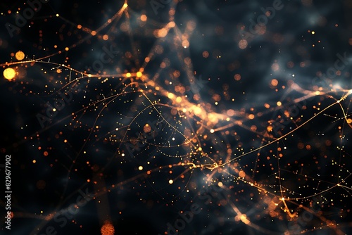 A tangled web of glowing threads, forming a mesmerizing abstract pattern, rendered in a dark, minimalist 3D style. photo