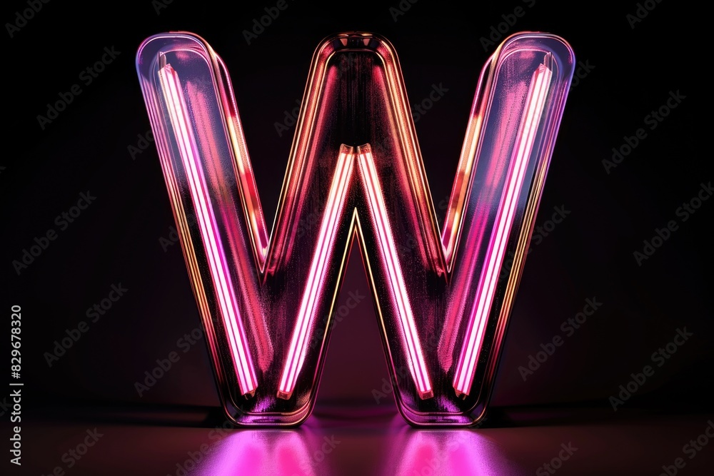 Neon letter W glowing in the dark, suitable for signage purposes Neon letter W glowing in the dark, suitable for signage purposes