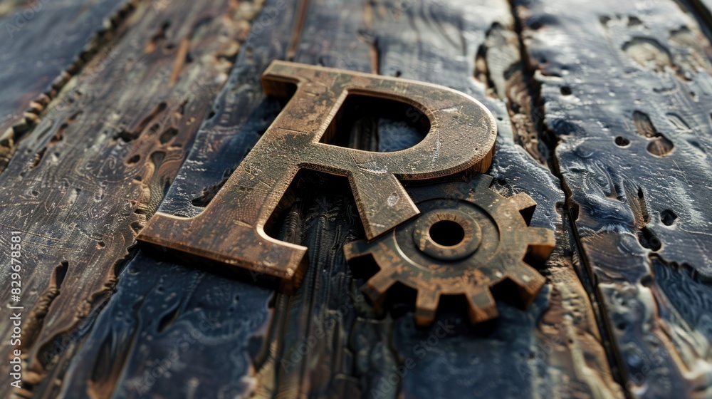Close up of a metal object on a wooden surface, suitable for industrial and rustic themes Close up of a metal object on a wooden surface, suitable for industrial and rustic themes