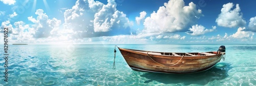  Idyllic Maldives Island Getaway - Stunning Turquoise Waters, Lush Tropical Landscape, Serene Blue Skies, Traditional Wooden Boat, Summer Dream Vacation, 4K Wallpaper © Da