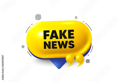 Offer speech bubble 3d icon. Fake news tag. Media newspaper sign. Daily information symbol. Fake news chat offer. Speech bubble quotation banner. Text box balloon. Vector photo