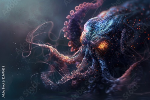 An octopus gracefully floats in a serene body of water. Ideal for marine life concepts