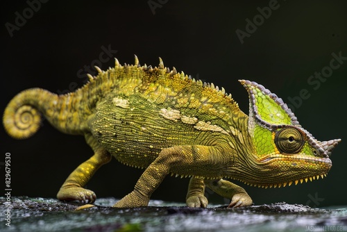 A colorful chameleon walking on a rock. Suitable for nature and wildlife concepts