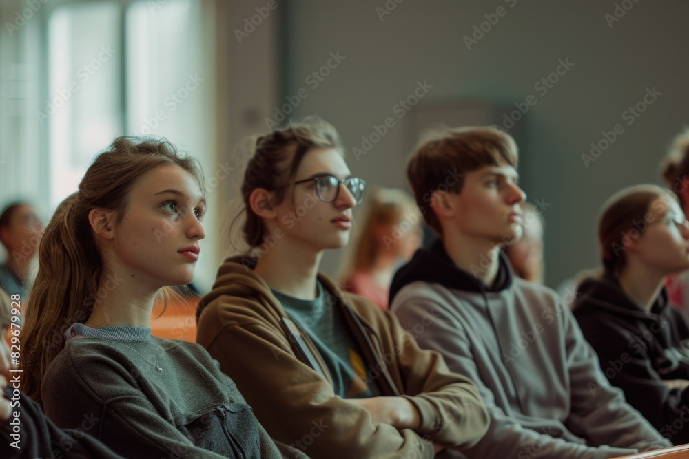 A group of people sitting together in a room. Suitable for business or casual meeting concepts