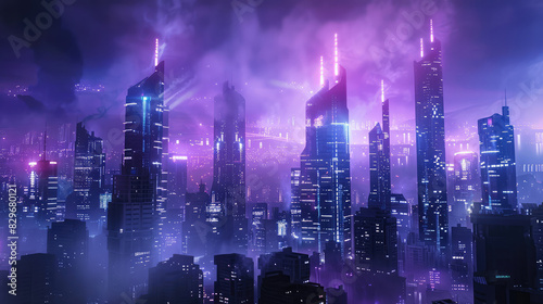 Wallpaper Mural city ​​night landscape with futuristic skyscrapers in neon light Torontodigital.ca