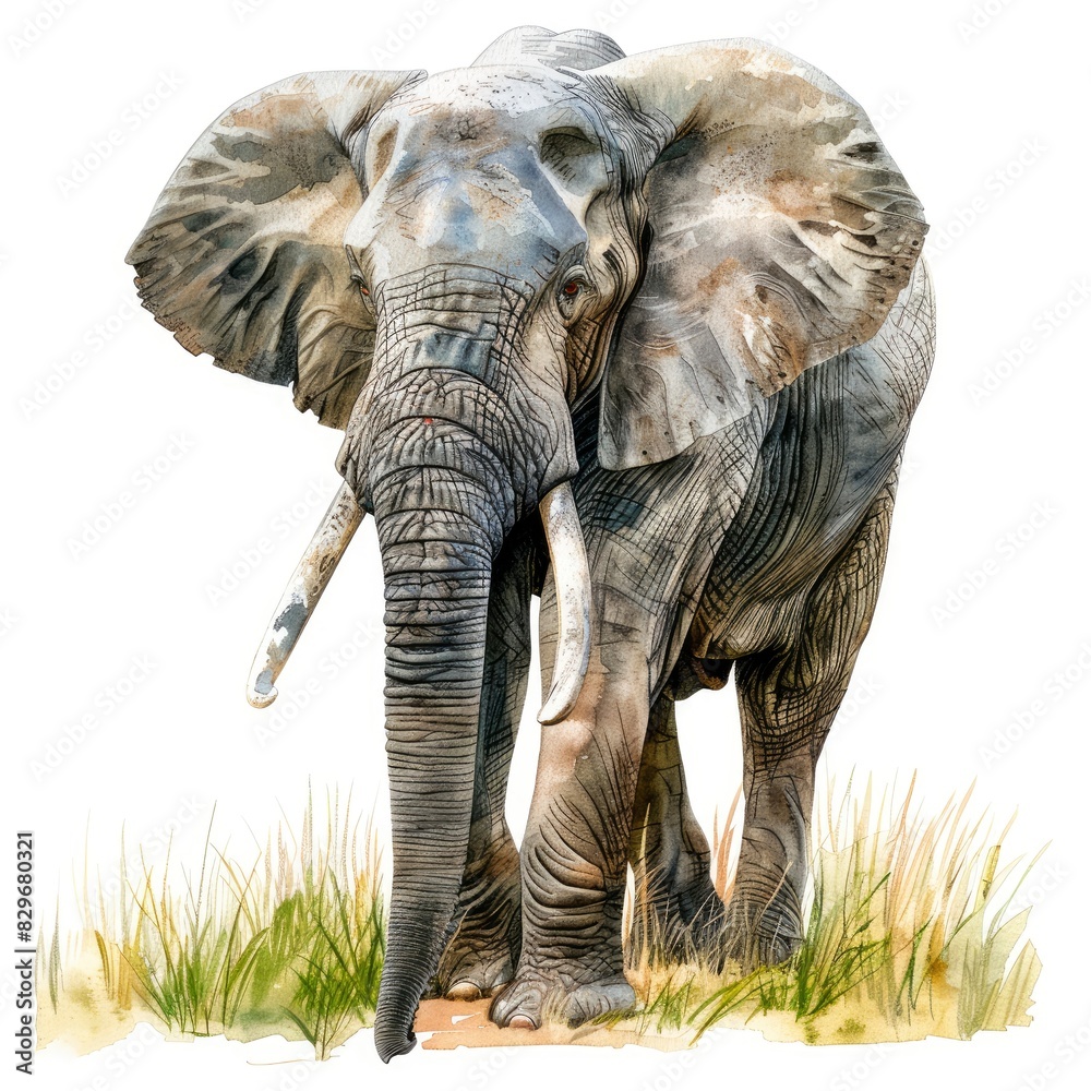 Fototapeta premium Ultra realistic watercolor style illustration of beautiful elephant, high detailed, isolated on white