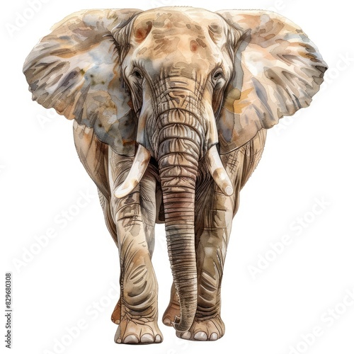 Ultra realistic watercolor style illustration of beautiful elephant  high detailed  isolated on white