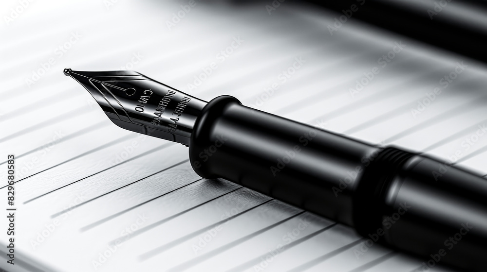 Fototapeta premium Elegant Fountain Pen on Checkered Notebook.