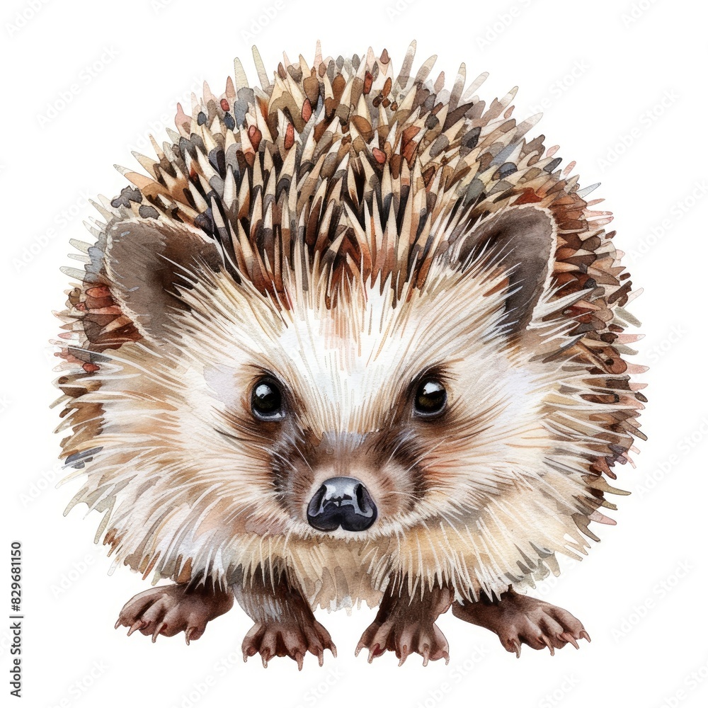 Obraz premium Ultra realistic watercolor style illustration of beautiful hedgehog, high detailed, close up, isolated on white