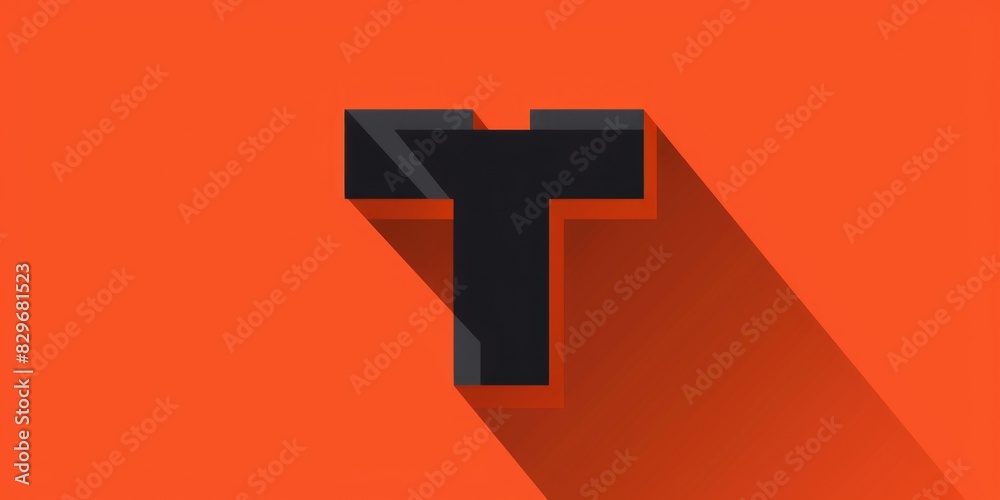Fototapeta premium Simple black letter T on a bright orange background. Suitable for educational and design projects