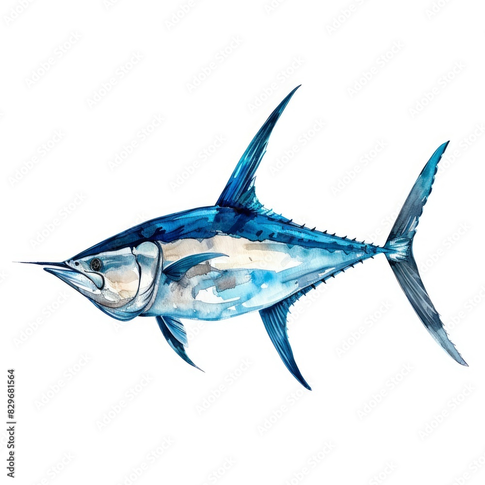 Fototapeta premium Ultra realistic watercolor style illustration of beautiful swordfish, high detailed, isolated on white