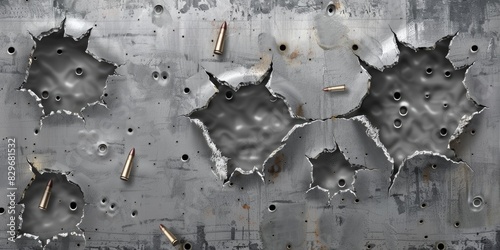 A bunch of bullet holes on a wall. Suitable for crime scene or vandalism concepts photo