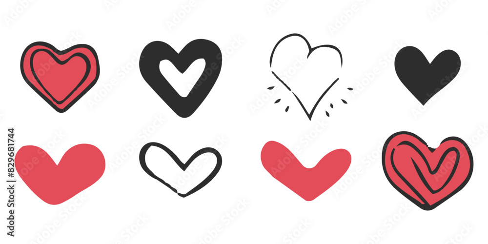 Doodle heart icon set, Valentine day scribble romantic sign, sketch love vector hand drawn shapes. Romance and love illustration Doodle heart icon set, Valentine day scribble romantic sign, sketch love vector hand drawn shapes. Romance and love illustration