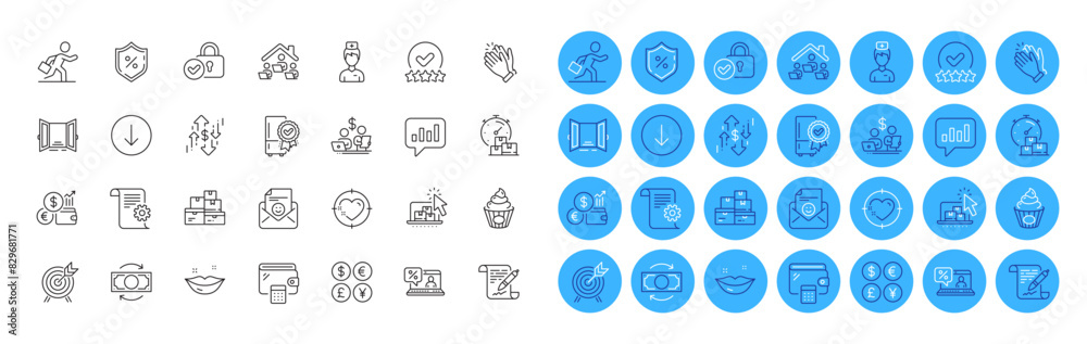 Scroll down, Loan percent and Rating stars line icons pack. Smile, Currency rate, Doctor web icon. Fast delivery, Archery, Lips pictogram. Online loan, Work home, Verified locker. Vector Scroll down, Loan percent and Rating stars line icons pack. Smile, Currency rate, Doctor web icon. Fast delivery, Archery, Lips pictogram. Online loan, Work home, Verified locker. Vector