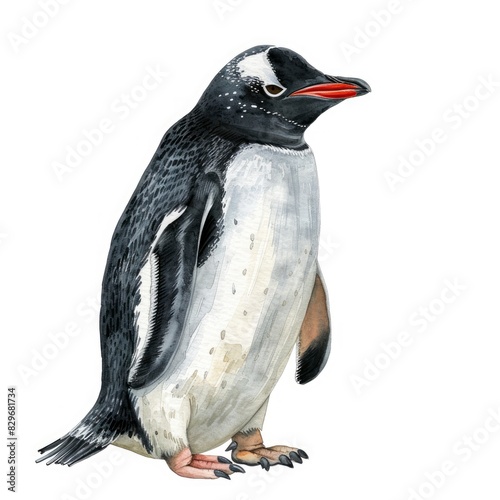 Ultra realistic watercolor style illustration of beautiful penguin  high detailed  isolated on white