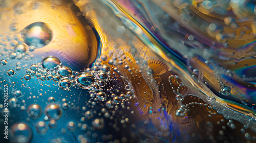 Mesmerizing close up of a soap bubble with vibrant swirls, a fleeting masterpiece of nature,Discover the intricate details of water bubbles shining like tiny jewels