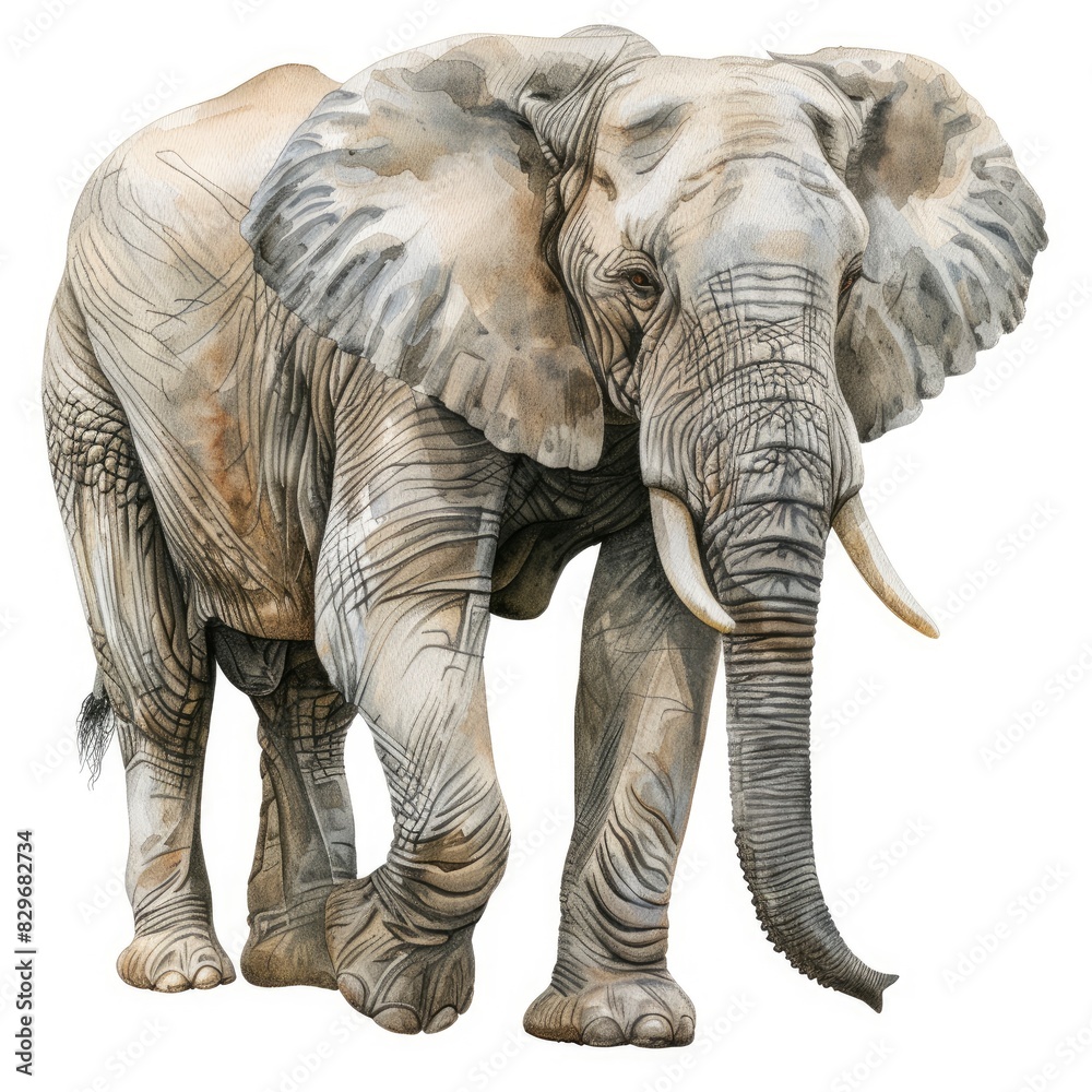 Fototapeta premium Ultra realistic watercolor style illustration of beautiful elephant, high detailed, isolated on white