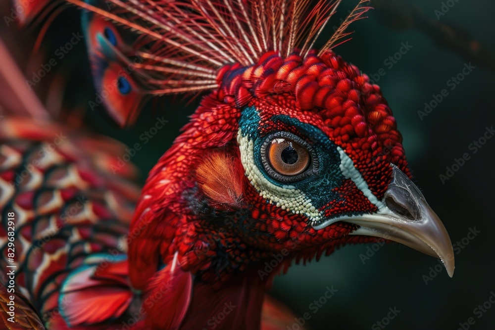 A detailed image of a red bird with vibrant feathers. Perfect for nature and wildlife themes A detailed image of a red bird with vibrant feathers. Perfect for nature and wildlife themes