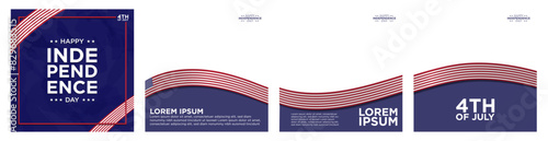 Social Media Template for Fourth of July and US Independence Day. Greeting Card post and continuous carousel ad template frame with seamless USA American Flag Pattern. Transparent Frame copy space.