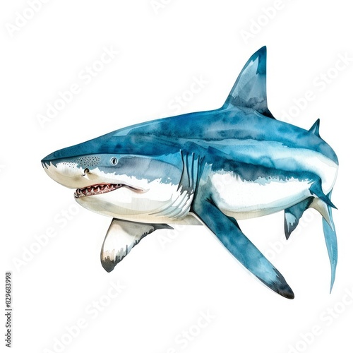 Ultra realistic watercolor style illustration of beautiful shark  high detailed  isolated on white