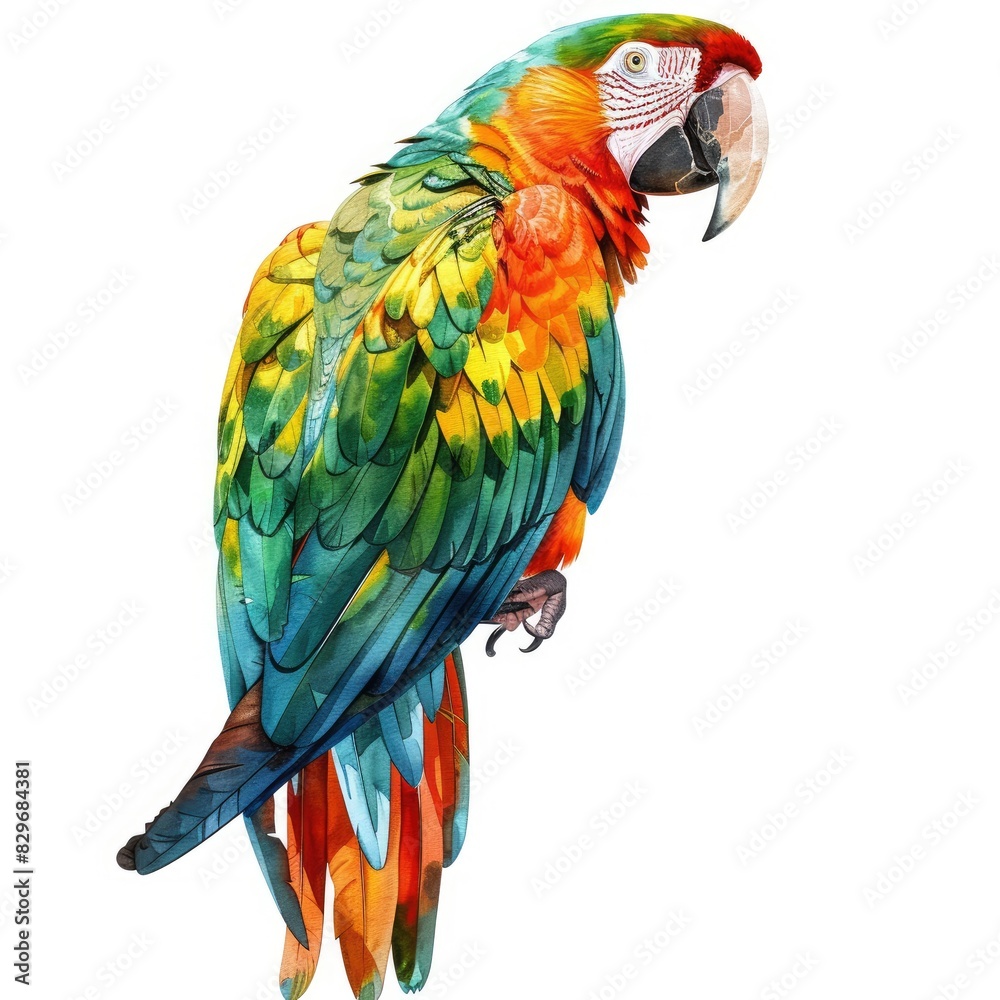 Fototapeta premium Ultra realistic watercolor style illustration of beautiful parrot, high detailed, isolated on white