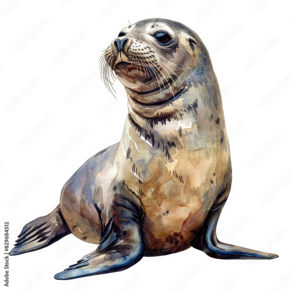 Obraz premium Ultra realistic watercolor style illustration of beautiful seal, high detailed, isolated on white