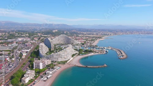 Nice, France: Aerial view of Marina Baie des Anges with yachts and boats in famous resort city by Mediterranean Sea on French Riviera - landscape panorama of Europe from above
 photo