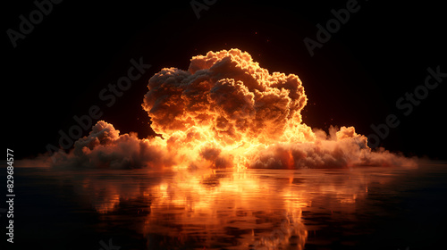 Nuclear mobs. Atomic bomb explosion on landscape with copy space. Political issue,weapon,war concept Nuclea mobs. Atomic bomb explosion on landscape with copy space. Political issue,weapon, Generative