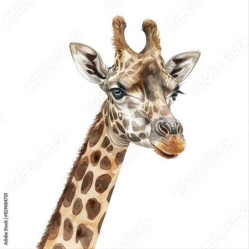Ultra realistic watercolor style illustration of beautiful giraffe  high detailed  isolated on white