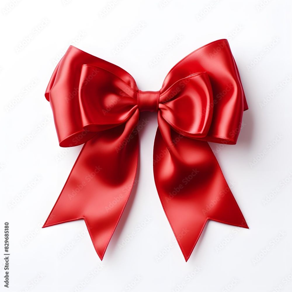 Red bow on white background. Generative AI. Red bow on white background. Generative AI.