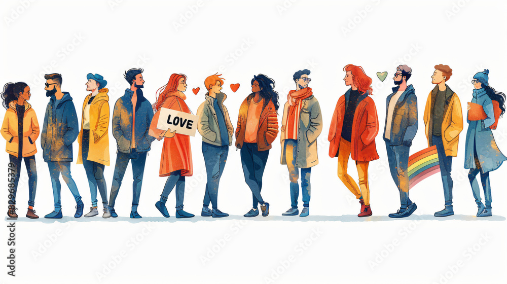 Pride Day themed simple vector illustration of people holding up signs that say Pride Day themed simple vector illustration of people holding up signs that say