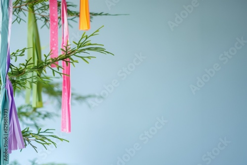 The Japanese Tanabata Festival. Making wishes on a piece of tandzak. A celebration of the arts. Decorating the street during the celebration. Garlands of a wish list