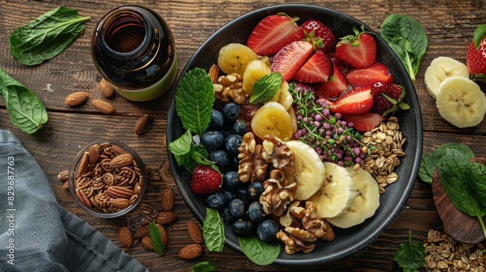 Fresh and healthy breakfast bowl with fruits, nuts and chia seeds. Fresh and healthy breakfast bowl with fruits, nuts and chia seeds.