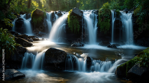 waterfall in the forest  Echoes of Nature  The Bright Dance of Cascades