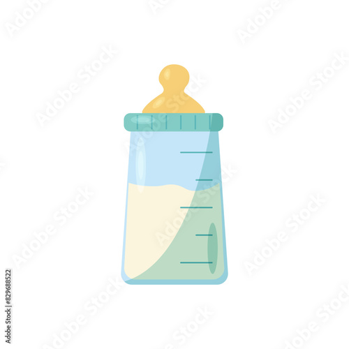 Cute baby bottle for feeding newborns with a nipple and with a volume measuring scale, isolated on a white background, eps 10.