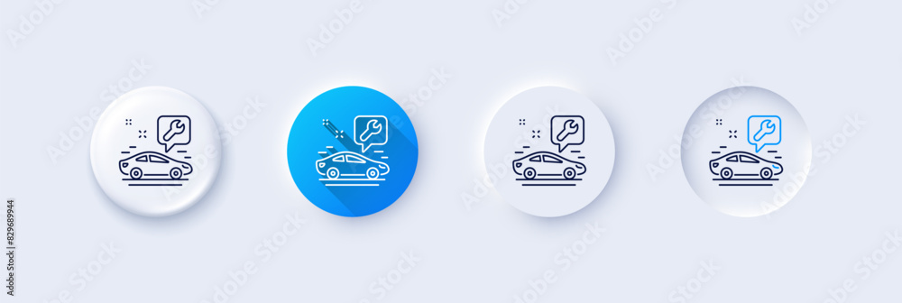 Spanner tool line icon. Neumorphic, Blue gradient, 3d pin buttons. Car repair service sign. Fix instruments symbol. Line icons. Neumorphic buttons with outline signs. Vector Spanner tool line icon. Neumorphic, Blue gradient, 3d pin buttons. Car repair service sign. Fix instruments symbol. Line icons. Neumorphic buttons with outline signs. Vector