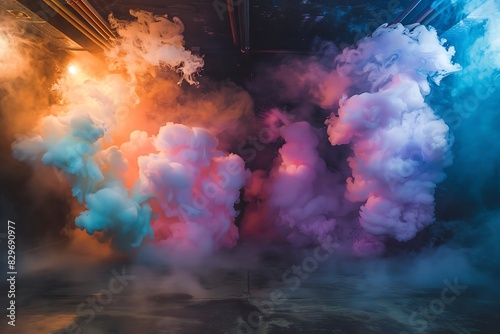 A vibrant eruption of abstract, colored smoke in a dark chamber photo