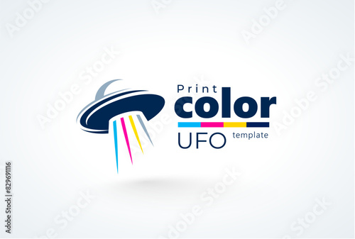 Logo UFO. CMYK printing theme. Template design vector. White background