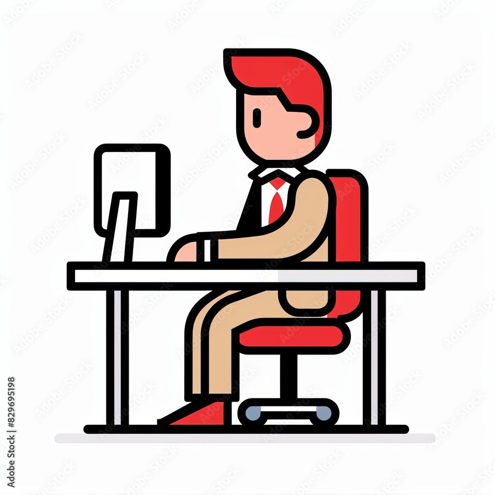 A man is sitting at a desk with a computer monitor in front of him A man is sitting at a desk with a computer monitor in front of him