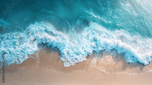 Beautiful Soft blue ocean wave on fine sandy beach Summer background concept Soft waves of the blue ocean on the sandy beach. Selective focus background  Generative AI 