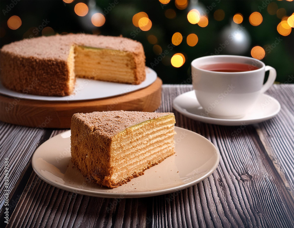 Cake without toppings and a cup of warm tea Cake without toppings and a cup of warm tea