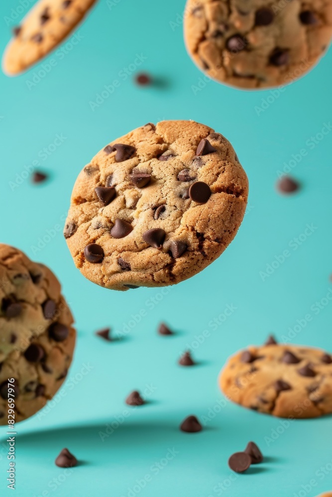 Chocolate chip cookies floating in the air Chocolate chip cookies floating in the air