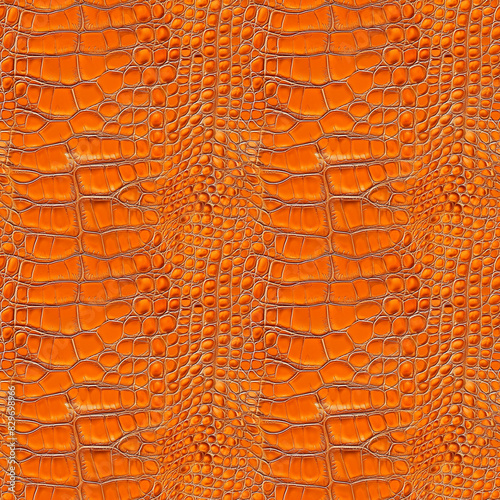 Seamless pattern with orange crocodile leather texture.